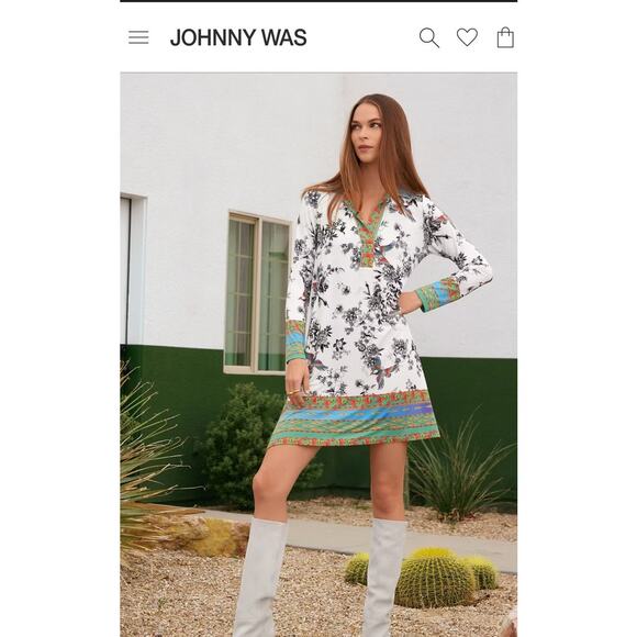 Johnny Was Jane Favorite Tunic Dress Birds Floral Boho Colorful Trim Size XS - Picture 6 of 6